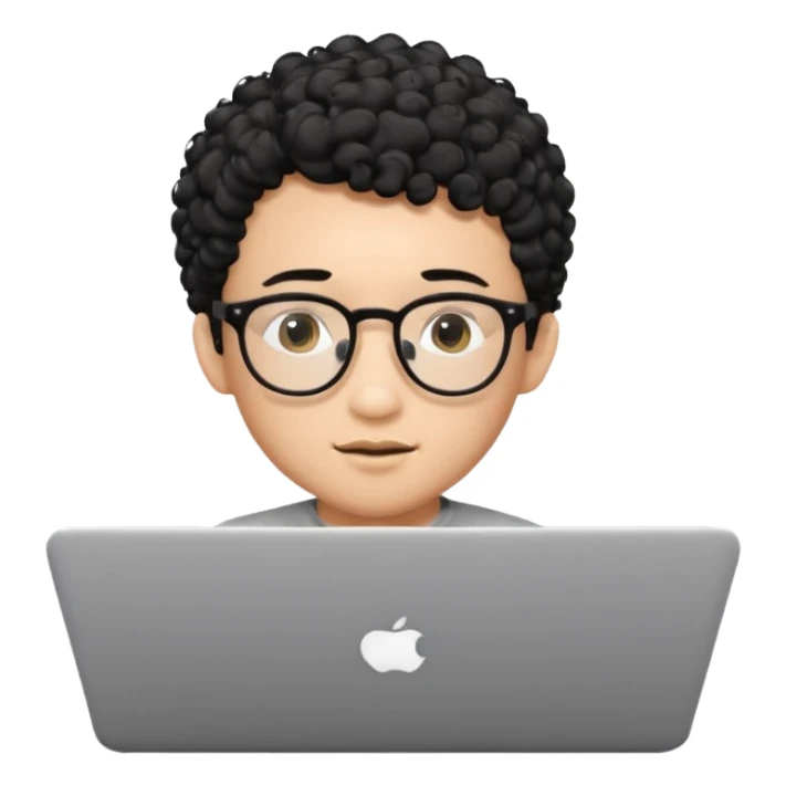 A young boy DEVELOPER WITH A laptop, black curly short hair, wearing glasses, a thin goatee, his skin is asian

Add the word "PIF" floating around him sticker