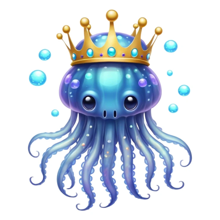 Galactic Jellyfish King A floating jellyfish-like creature with a cosmic crown, swirling galaxies in its translucent body sticker