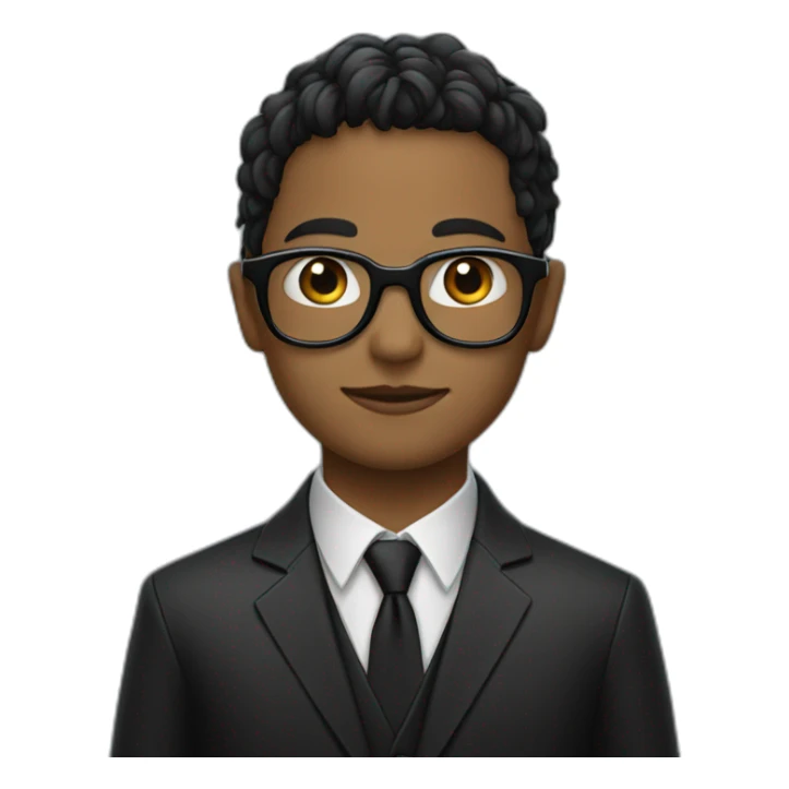 Boy wear black suit and black circle glasses on the rain sticker