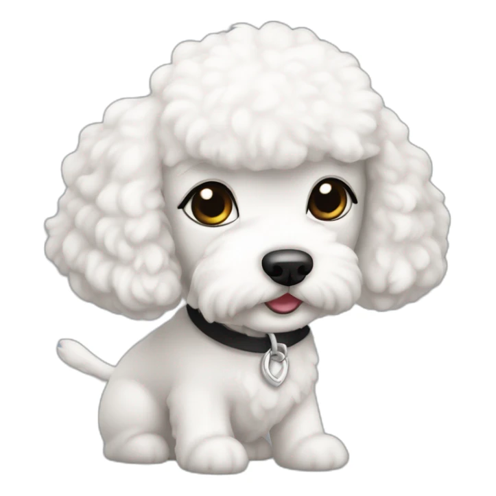 mujer piel blanca con moño negro y perro bichon blanco sticker