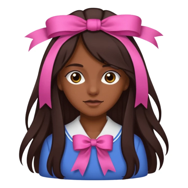 arikan, dark long hair whit pink ribbons. brown skin sticker