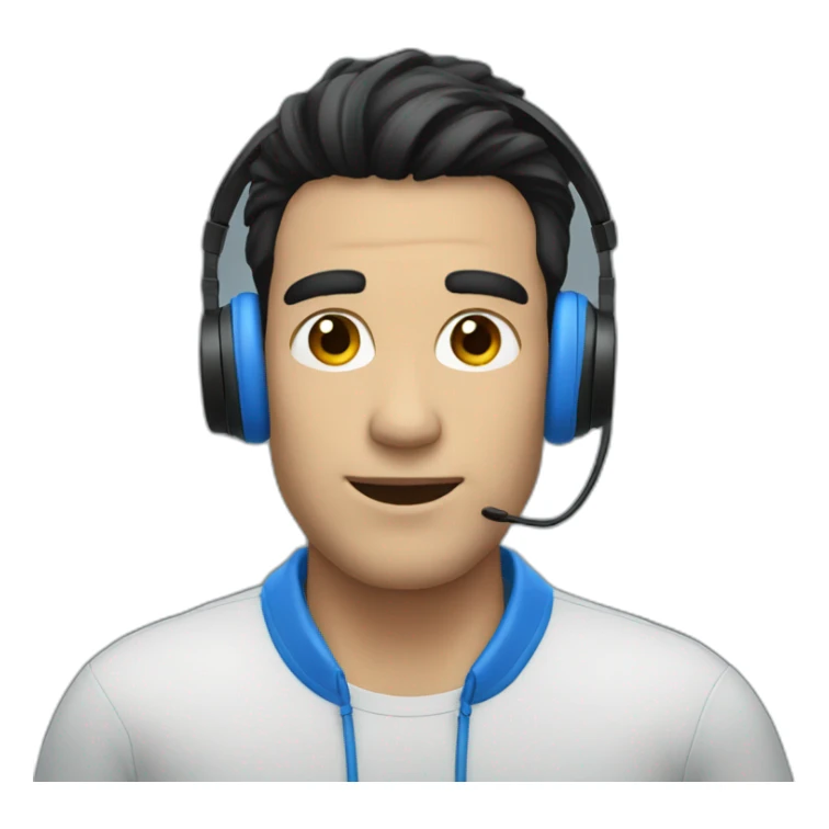 a man with blue headphones, black hair sticker