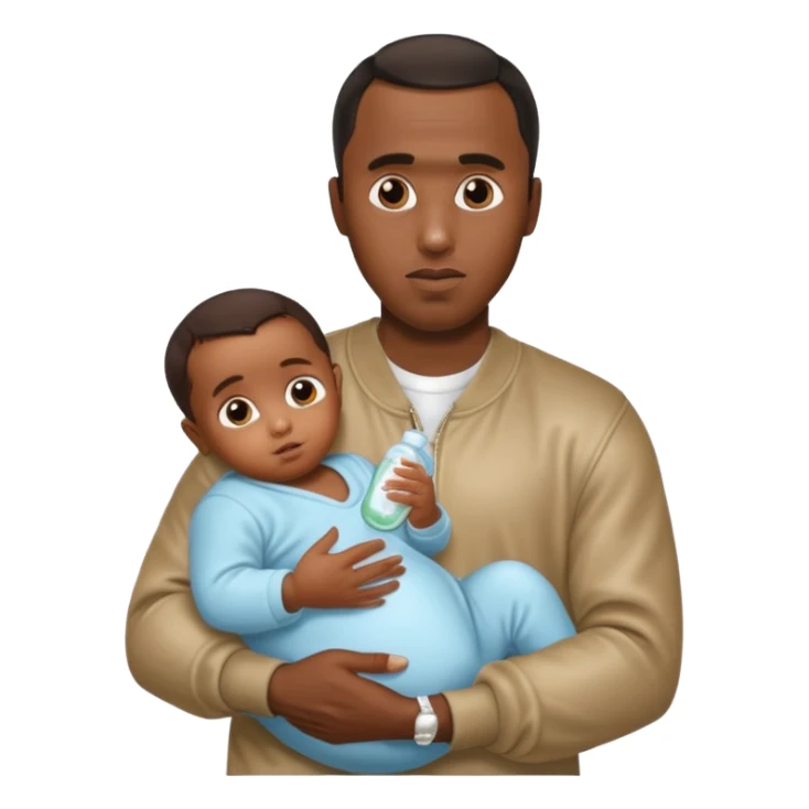Sean “Diddy” Combs with baby oil and a very small infant sticker