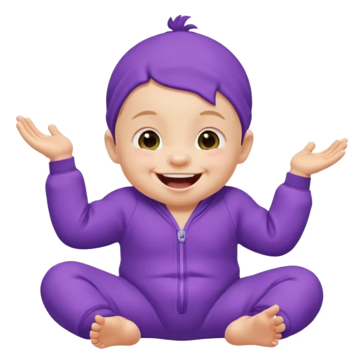 A baby wearing a purple onesie, laughing joyfully. sticker