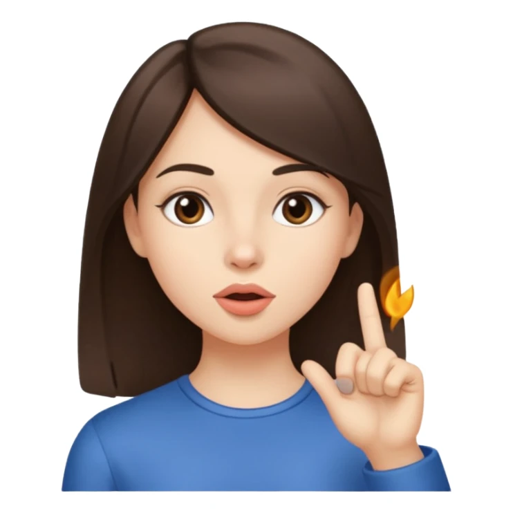 brunette girl, with straight hair, making a "be quiet" gesture sticker