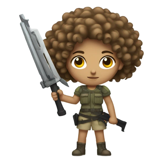 light skinned curly-haired girl with weapon sticker