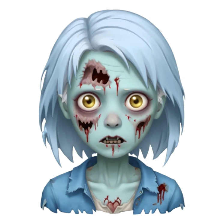 A pale blue zombie girl with white grey hair sticker
