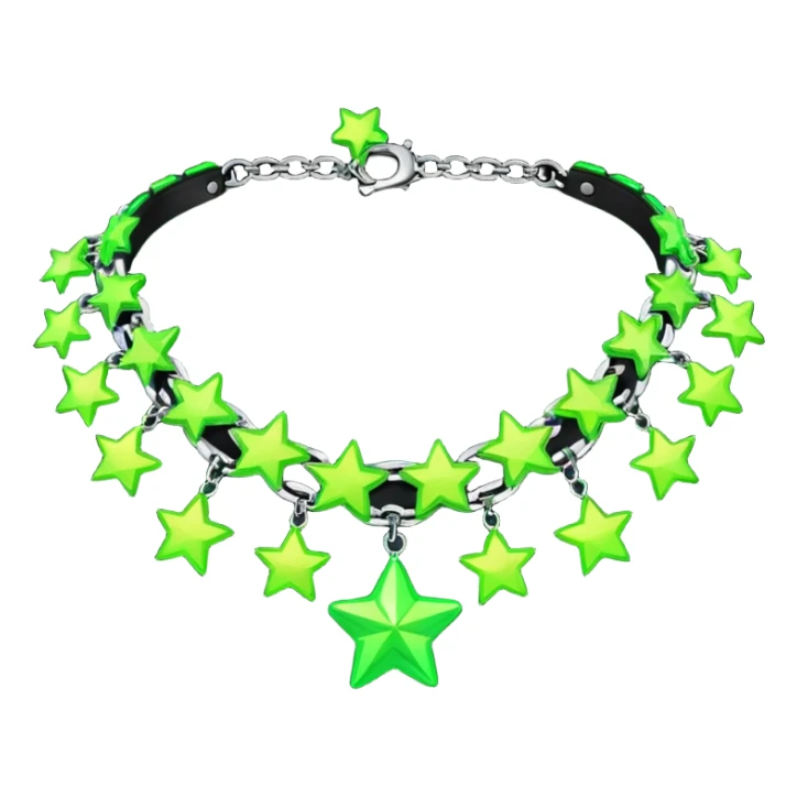 black iridescent collar with neon-green stars and lime-green chains on it   sticker
