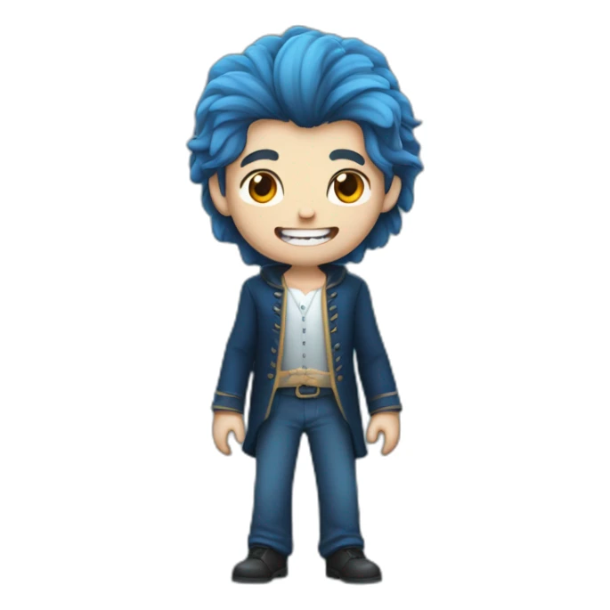 Un garçon qui sourit avec des dent de vampire les cheveux degradé bleu pas de corps sticker