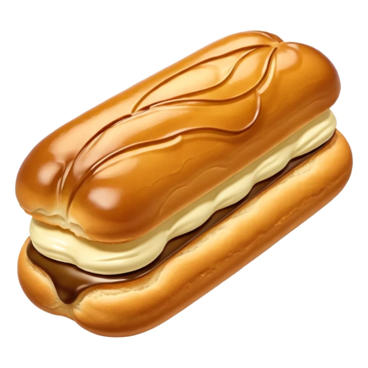 éclair-shaped choux pastry, smooth and glossy, soft golden color sticker