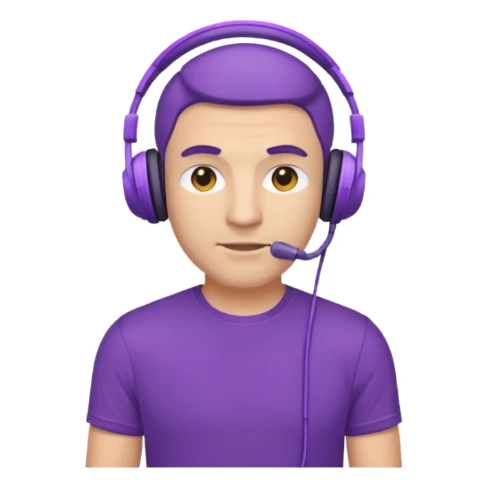 man with purple headphones and tshirt sticker