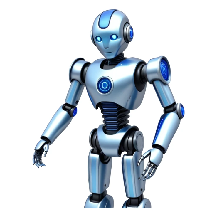 Sleek humanoid robot with chrome body and glowing blue circuitry lines sticker