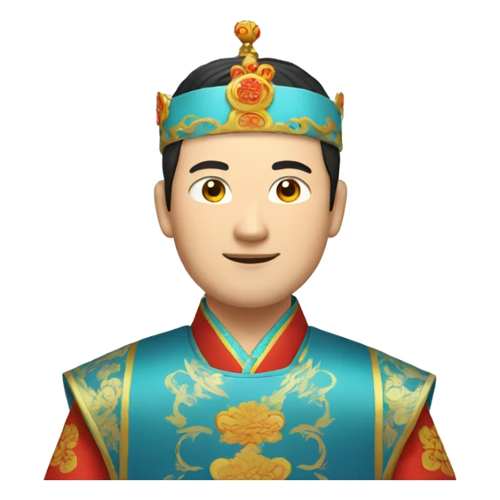 Chinese man wear Chinese traditional clothes and crown, blue sticker