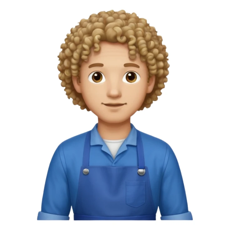 man with curly hair in blue apron sticker