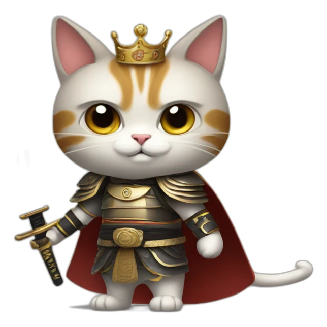 cat with bad face and big wings and holding a samurai sword and dressed like a king and fly sticker