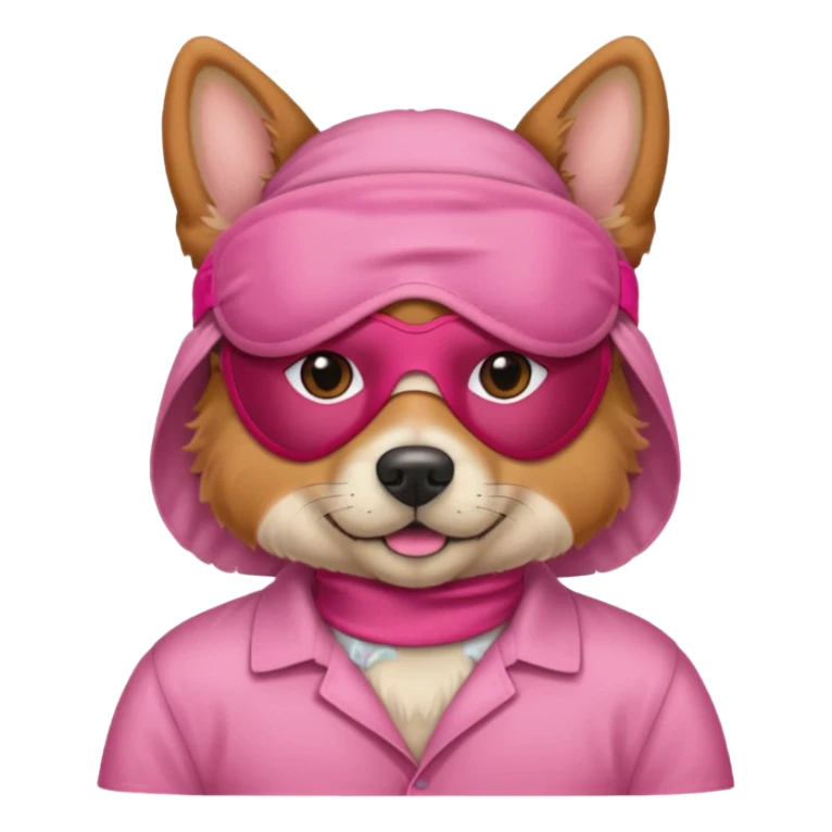 a dog with red sleep mask and wearing pink shirt sticker