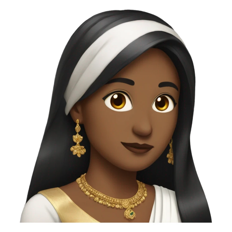 Light brown skin ;Black long hair wearing white saree sticker