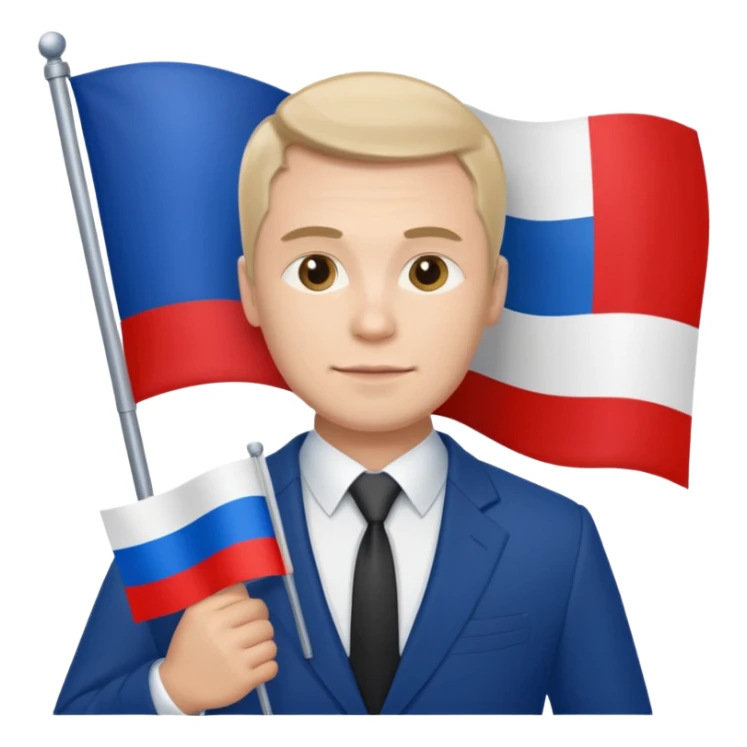 a Russian man in a suit with a Russian flag in his hand sticker