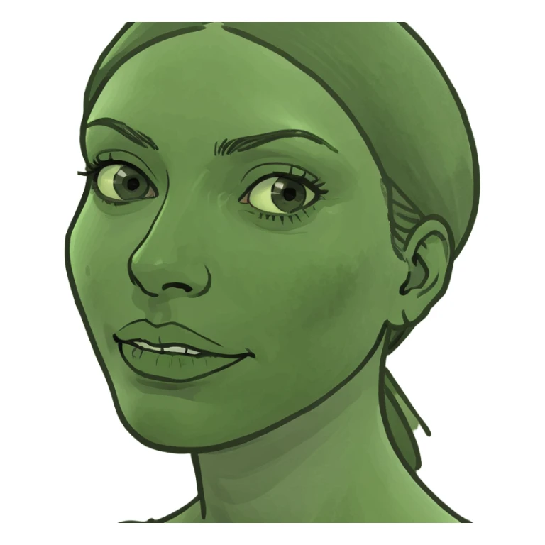 Brunette haired woman with huge chin sticker