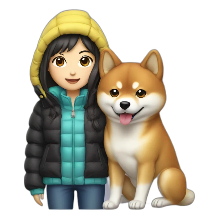 japanese girl and shiba wering puffer jacket  sticker