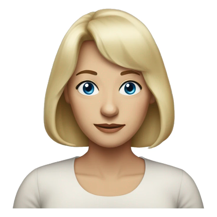 widow with blonde, shoulder length hair with bangs, blue eyes,  60 years old, 160 pounds sticker