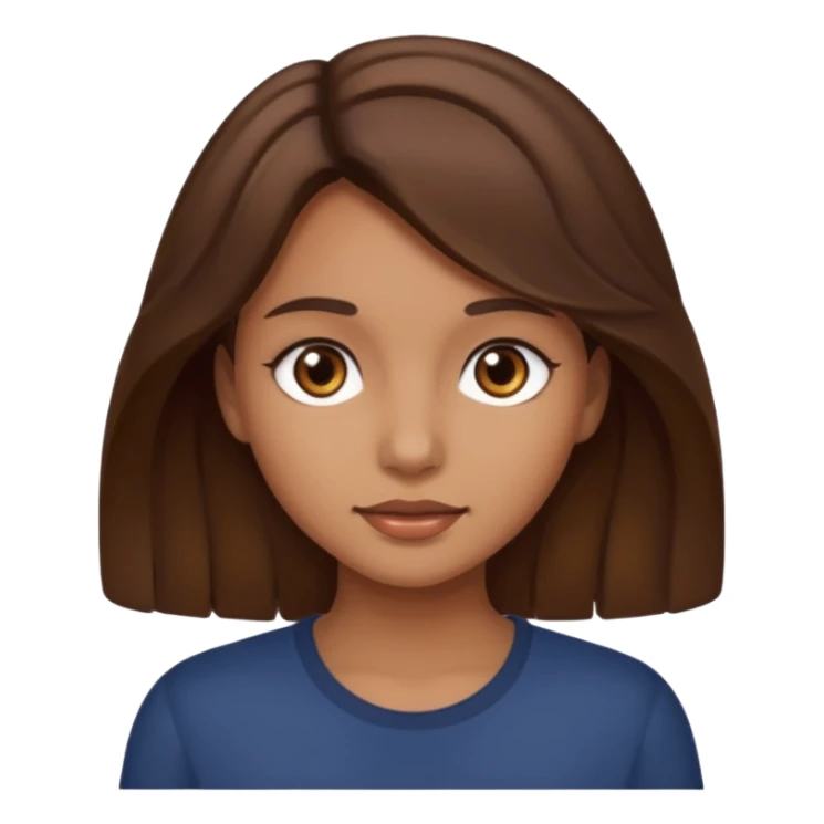 Girl with slightly wavy brown hair, dark brown eyes and tan sticker