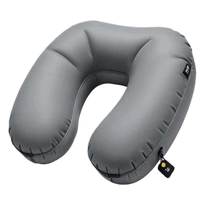 A compact inflatable travel pillow with a sleek surface and adjustable firmness. sticker