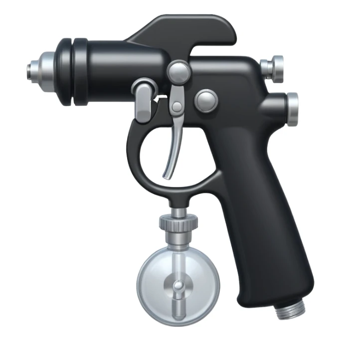 black and metal spray gun with clear attached sticker