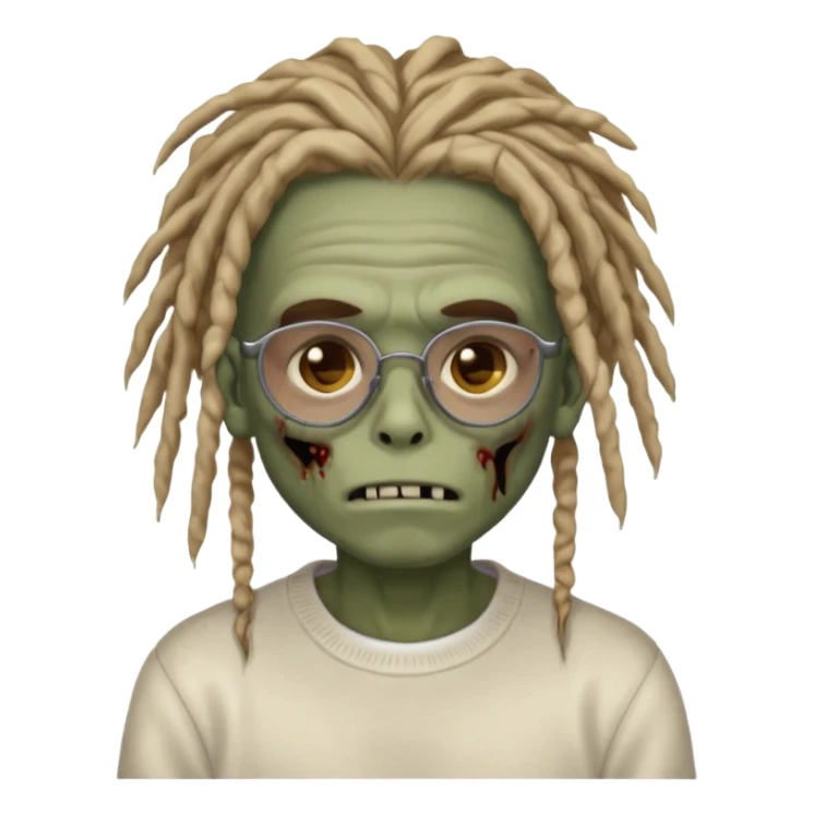 Zombie boy with dread locks that go to his cheeks and they are covering his eyes kind of with glasses and plain white sweater sticker