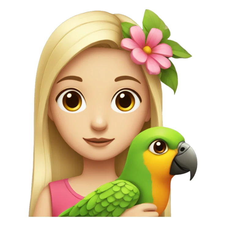 girl with a parrot with a flower sticker