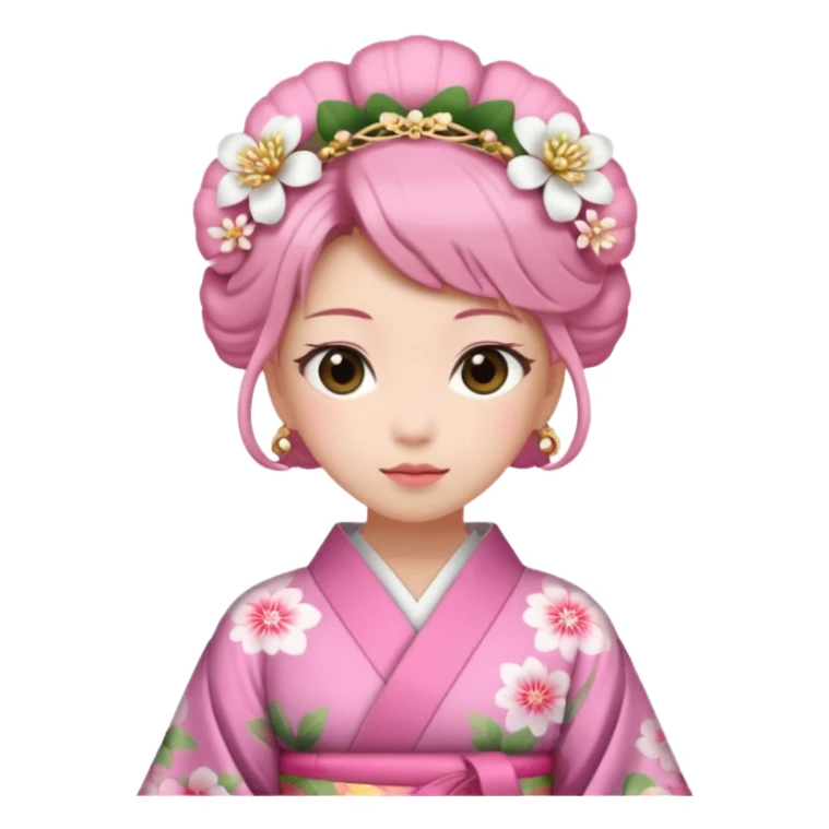 Japanese Princess with floral hairpin, pink sticker