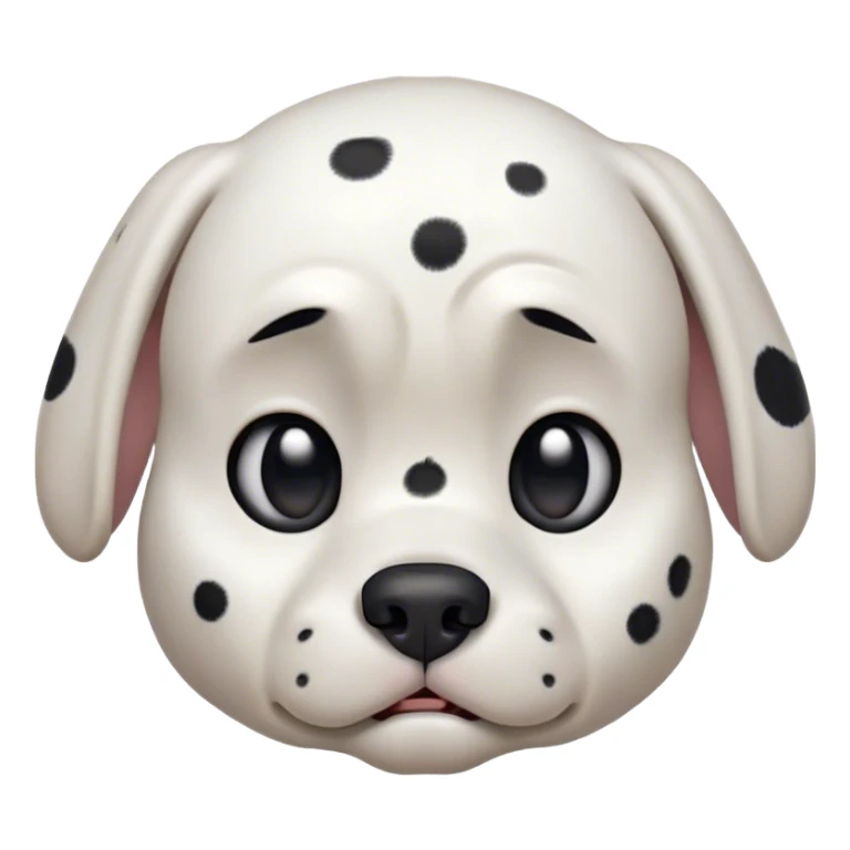 Cinematic Grumpy Dalmatian Portrait Emoji, Head tilted slightly with a deeply unimpressed expression, featuring a glossy white coat with prominent black spots and a furrowed brow, large, droopy dark eyes narrowed into an unamused glare, ears slightly drooping in exasperation, Simplified yet comically expressive features, highly detailed, glowing with a dry, sarcastic glow, high shine, effortlessly judgmental yet dignified, stylized with a touch of cynicism, bright but brooding, soft glowing outline, capturing the essence of an eternally unimpressed yet endearing companion, so lifelike it feels like it could sigh heavily at you in disdain at any moment! sticker