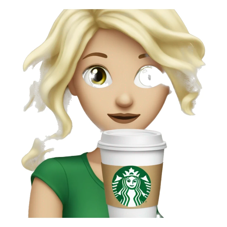 blonde girl with green eyes seeping starbucks coffee  sticker