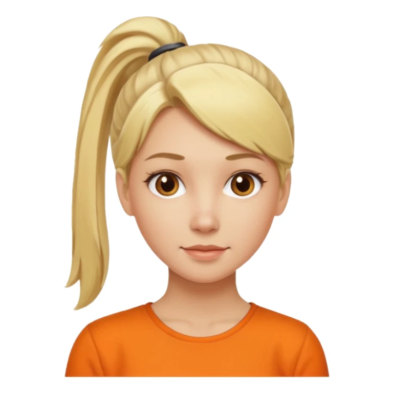 blond woman with pony tail and orange blouse sticker
