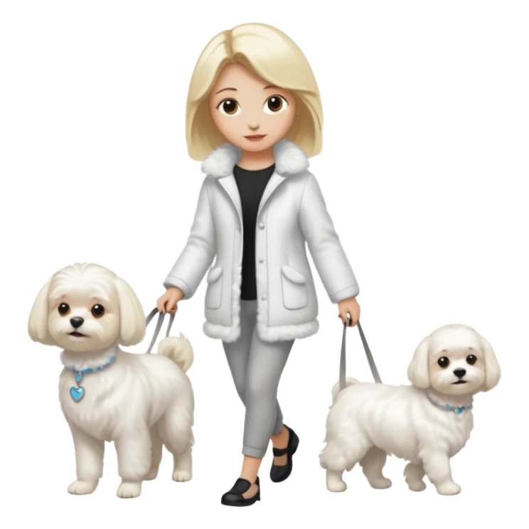 blonde woman wearing white walking only one maltese dog sticker