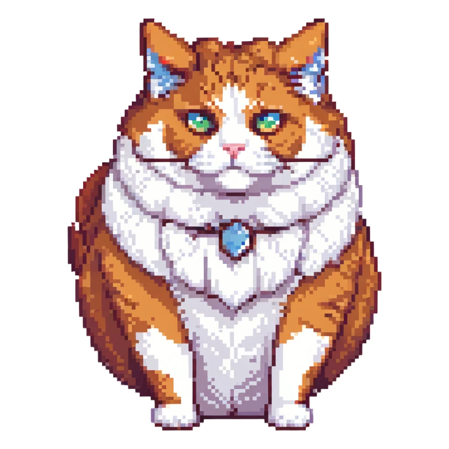 A happy, moderately plump barbarian cat that is red and white, fluffy sticker