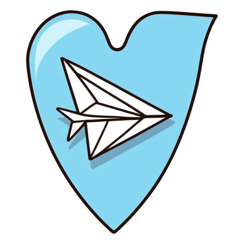 A light blue heart made of glass with a paper airplane inside  sticker