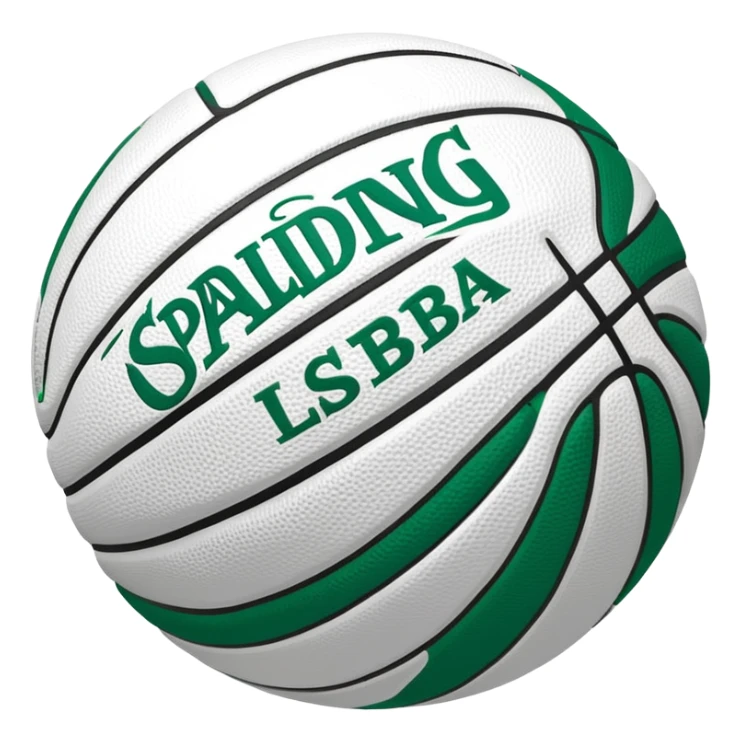 Minimalist green and white Spalding basketball with NBA logo, Celtics colors, iOS emoji style sticker