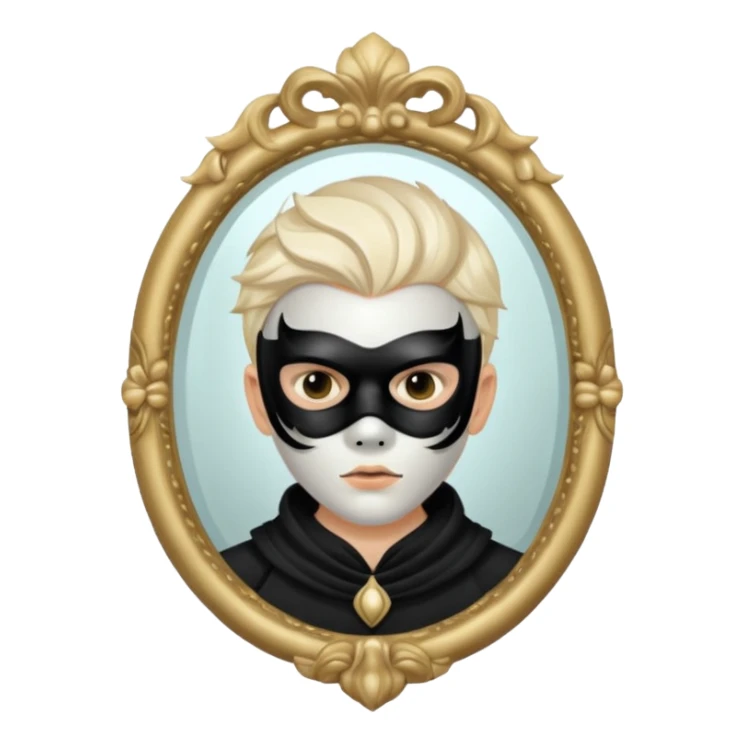 Spooky killer on mask on fancy mirror behind boy sticker