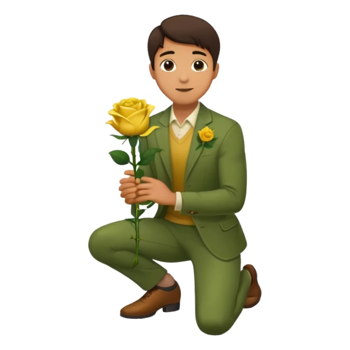 Create a emoji where a man in knee holding a yellow rose like he proposed some one . Make sure no other person sticker