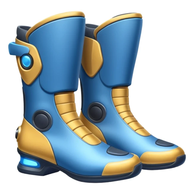 Flat futuristic emoji of sleek jet boots with soft glow thrusters, rounded shapes, minimal shading, white background sticker