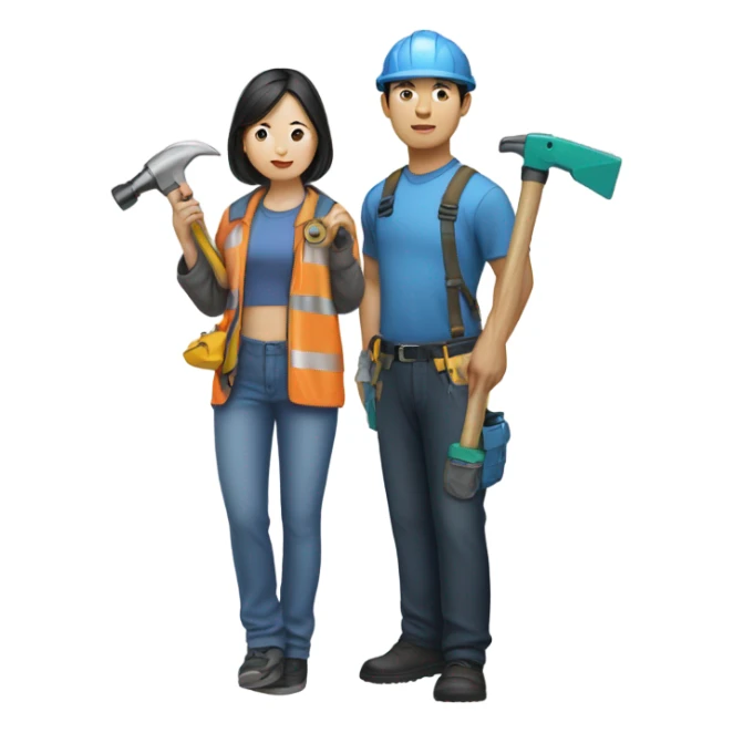 chinese siblings woman and man builders sticker