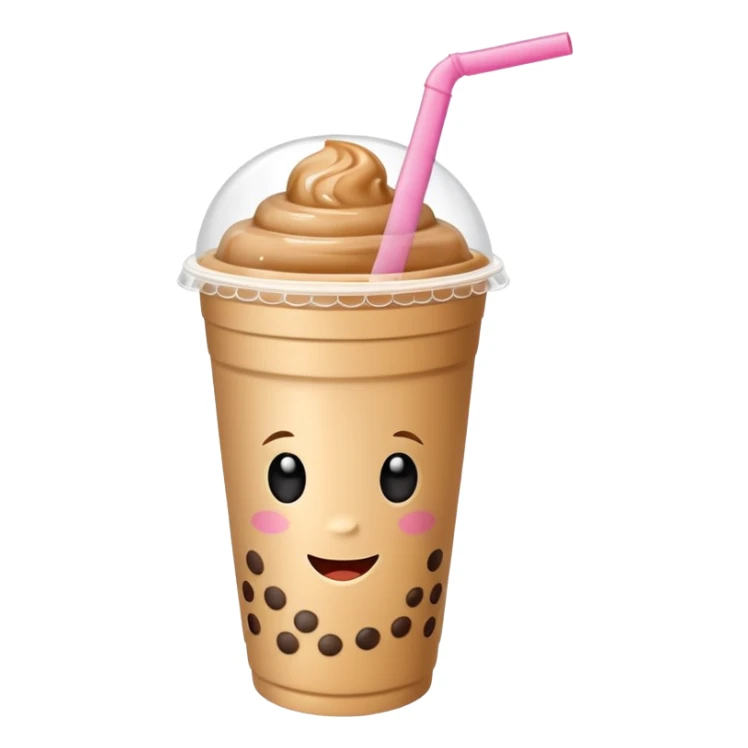 milk tea with boba in a to-go cup with a straw sticker