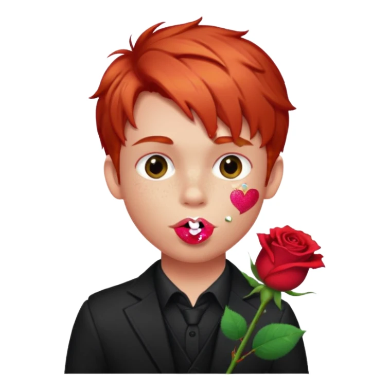 red glitter naughty-looking boy with a rose in his mouth sticker