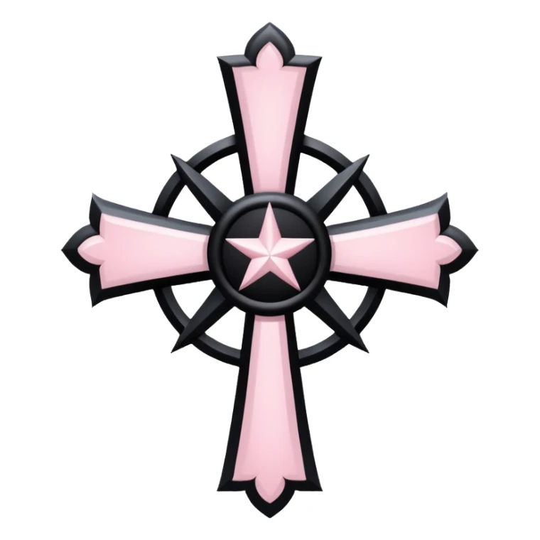 Gothic cross with a small pentagram in the center, light pink and black  sticker
