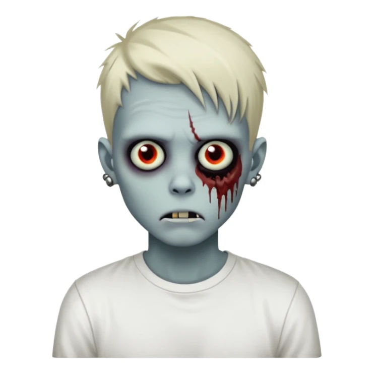 zombie boy with emo hair piercings and white shirt sticker