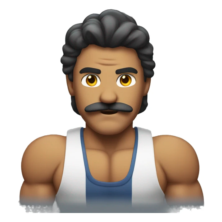 flexing muscular man with a mustache and a mullet sticker