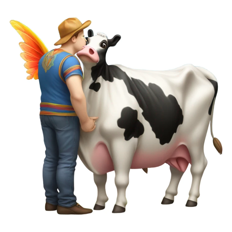 Fat man smooching a beautiful flying cow sticker