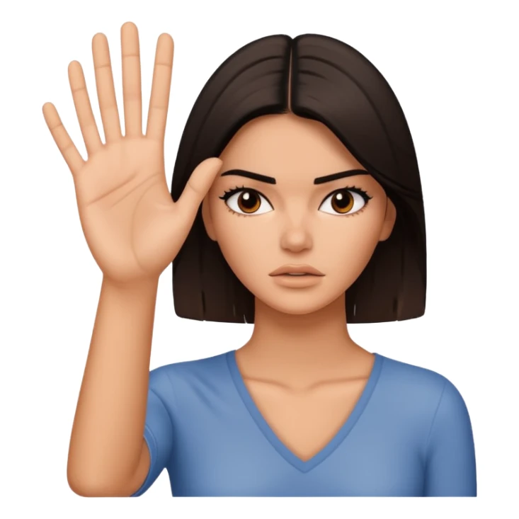 kendall jenner looking anoyed and showing her palm signalising stop sticker