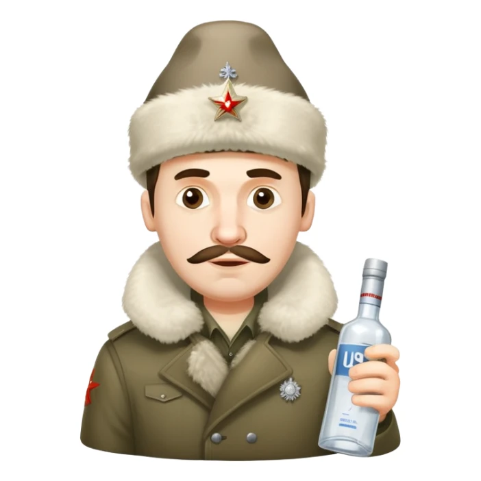 drunk Russian man with vodka bottle and ushanka hat sticker